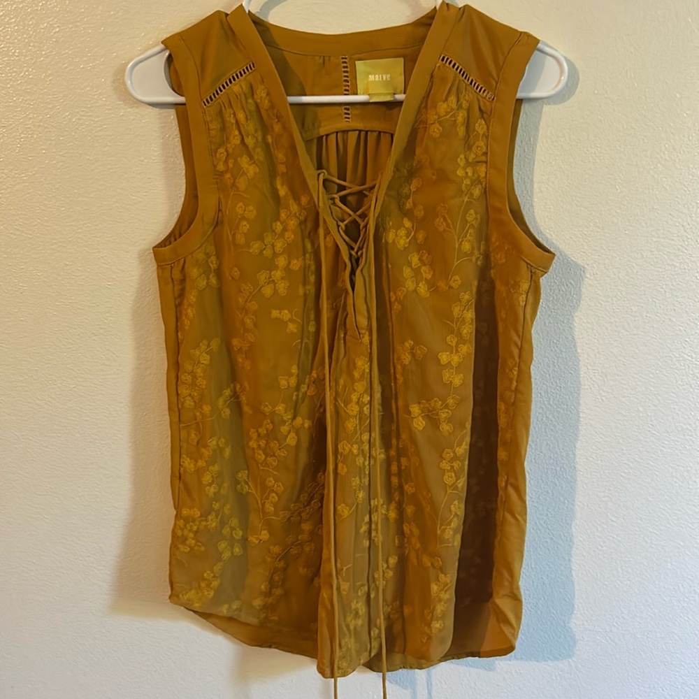 Maeve Anthropologie Golden Amber Floral Sleeveless Tie Front Tank Top .. Size: 4